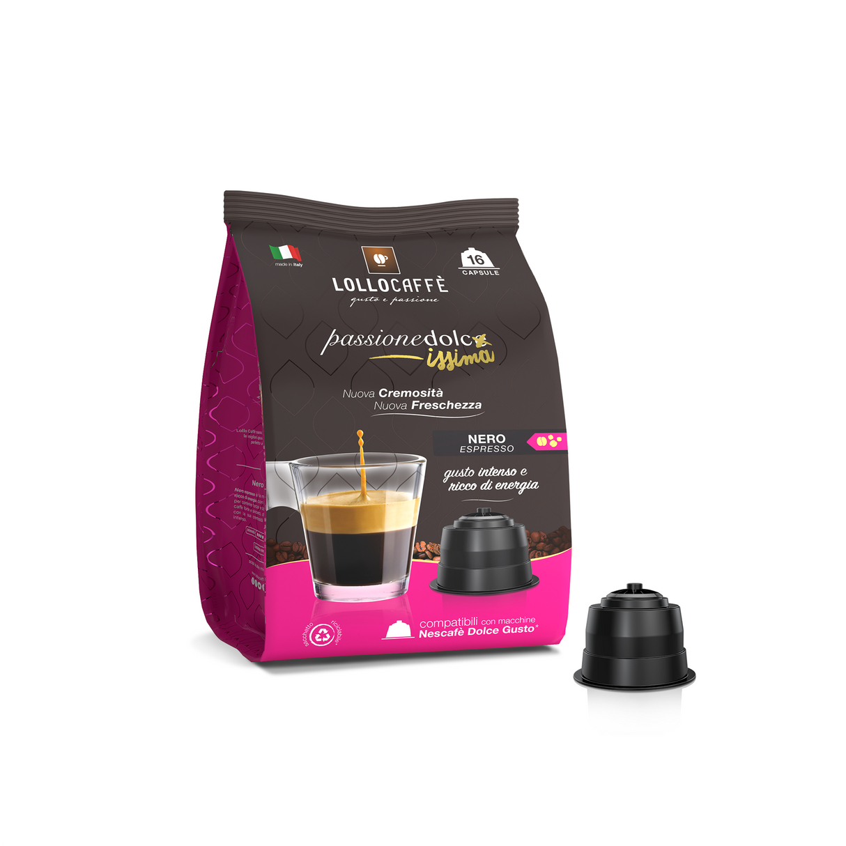 16 Capsule Lollo Caffè PassioneDolcissima Nero Compatibili Dolce Gusto