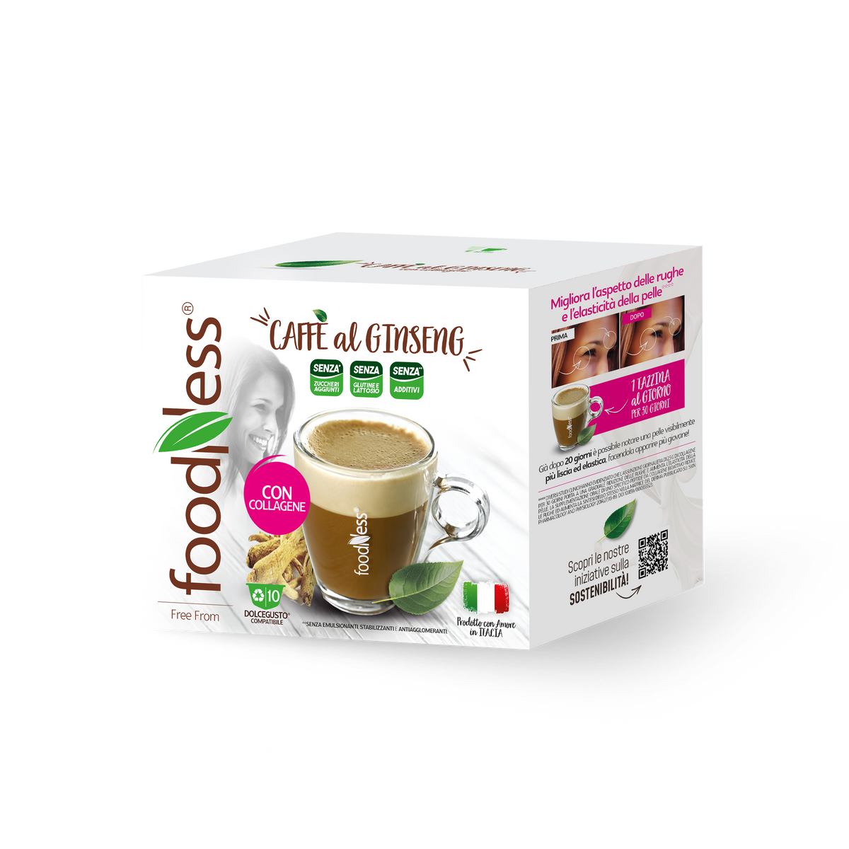 10 Capsule Foodness Caffè al Ginseng con Collagene Compatibili Dolce Gusto