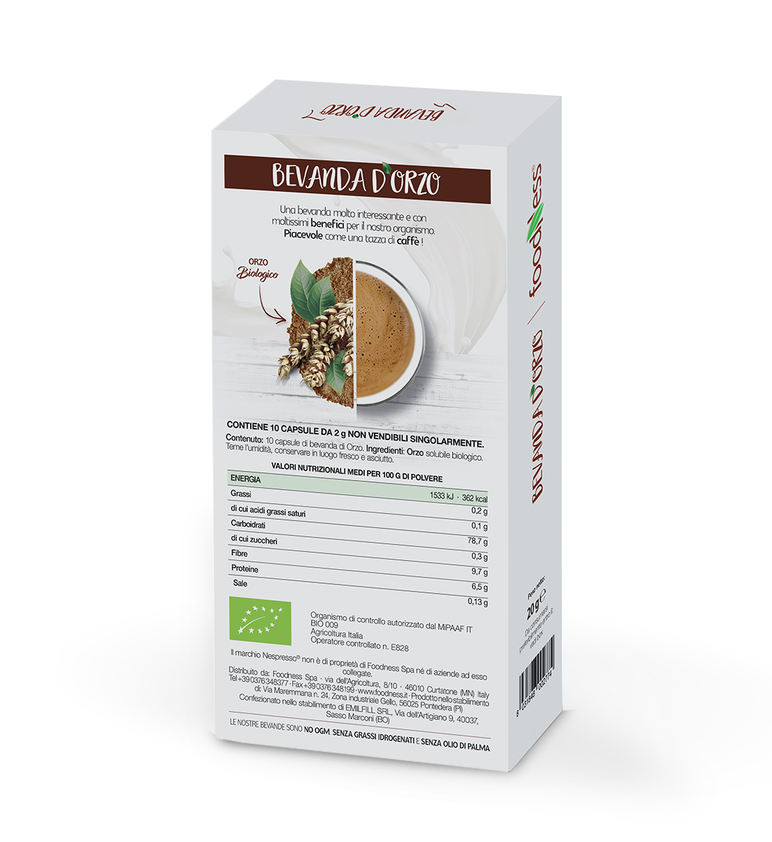 10 Capsule Foodness Bevanda d'Orzo Compatibili Nespresso