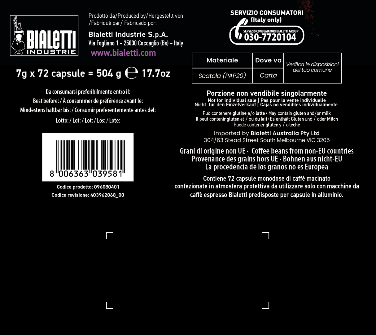 Bialetti Caffè d'Italia Milano - 72 Capsule per macchine Bialetti