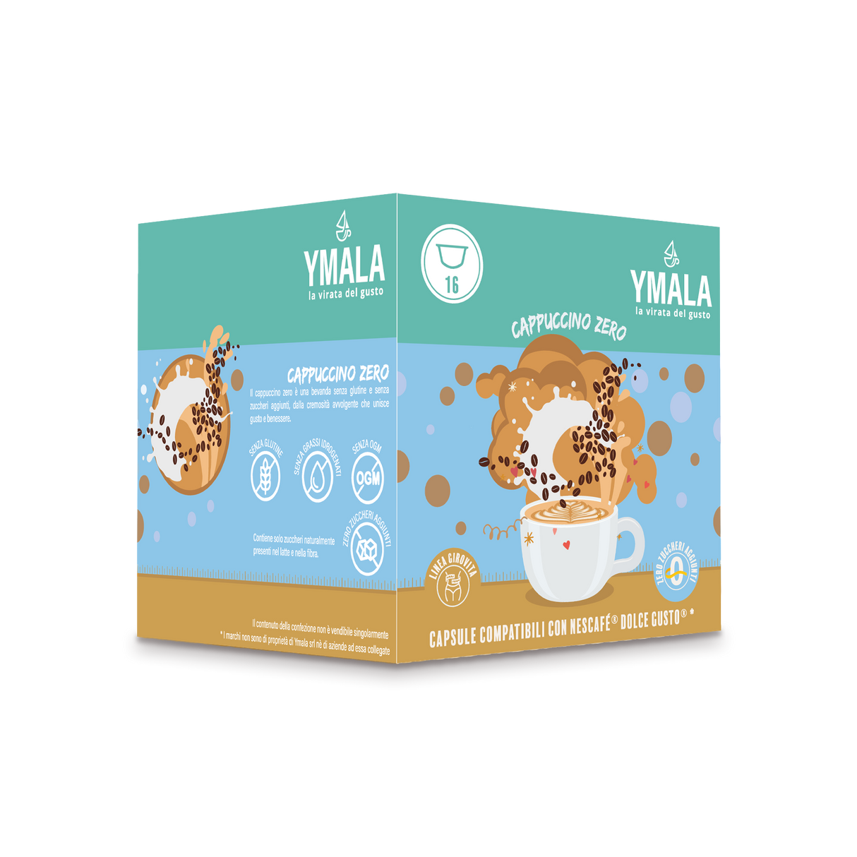 Ymala Cappuccino Zero Senza Zucchero - 16 Capsule Compatibili Nescafé Dolce Gusto