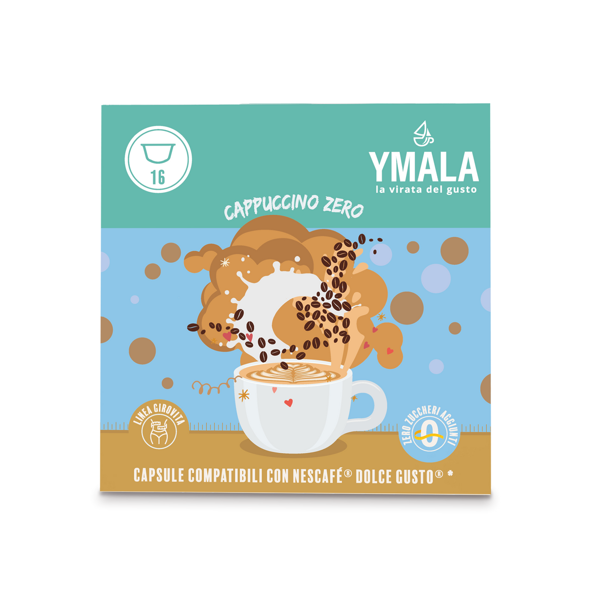 Ymala Cappuccino Zero Senza Zucchero - 16 Capsule Compatibili Nescafé Dolce Gusto