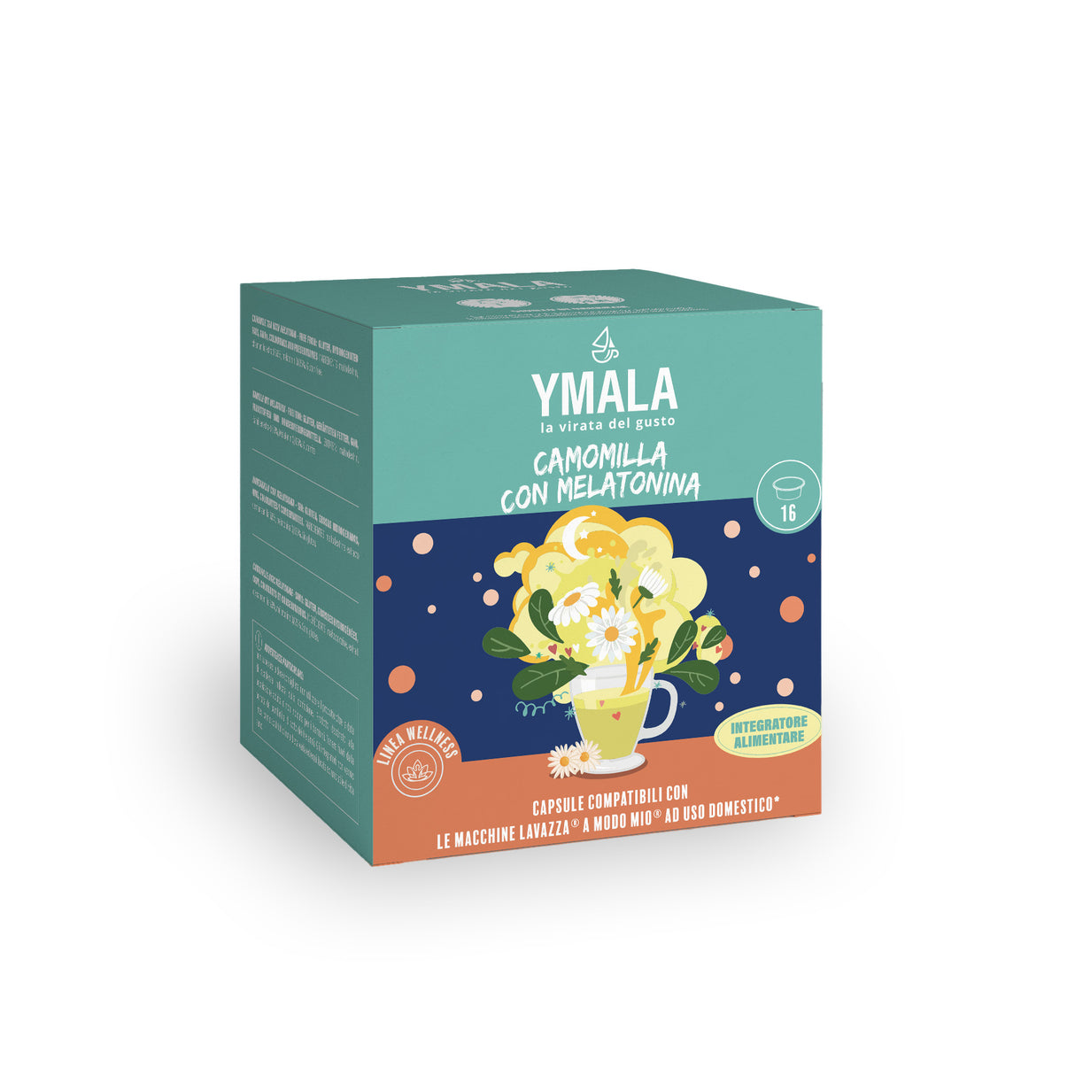 Ymala Camomilla con Melatonina Infuso Rilassante - 16 Capsule Compatibili Lavazza A Modo Mio