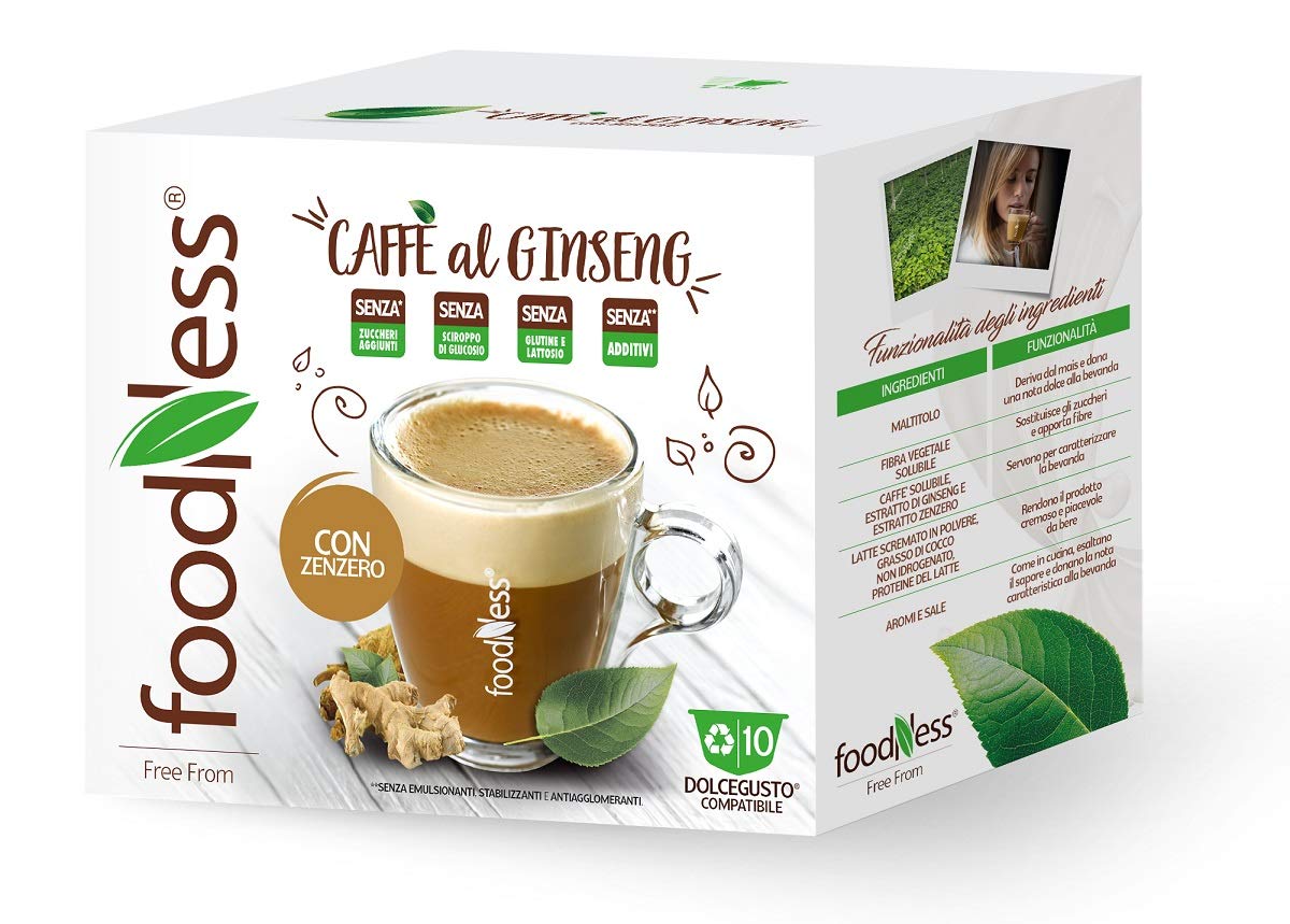 10 Capsule FoodNess Caffè al Ginseng con Zenzero - Compatibili Nescafé Dolce Gusto