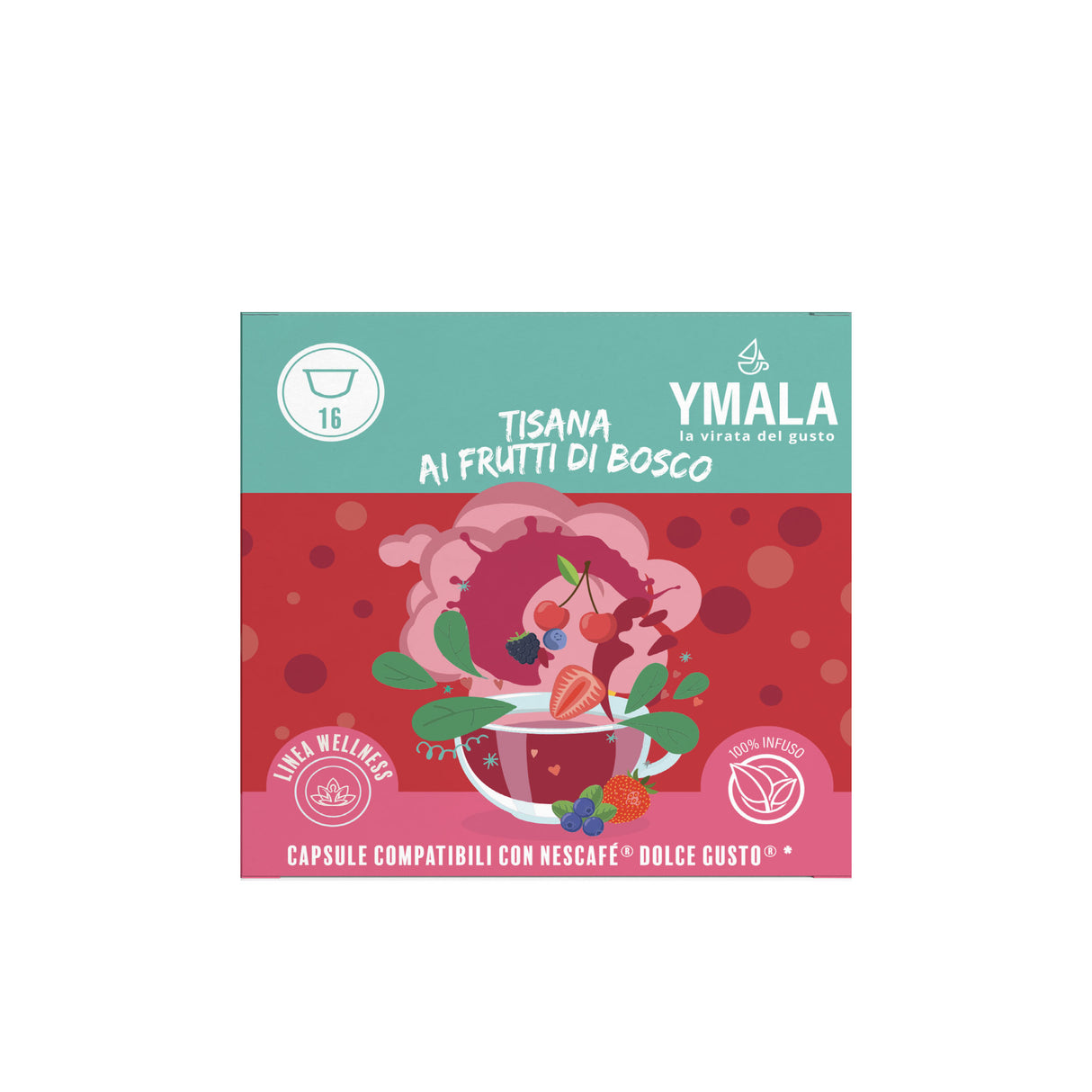 Ymala Tisana Frutti di Bosco Infuso Fruttato e Rilassante - 16 Capsule Compatibili Dolce Gusto