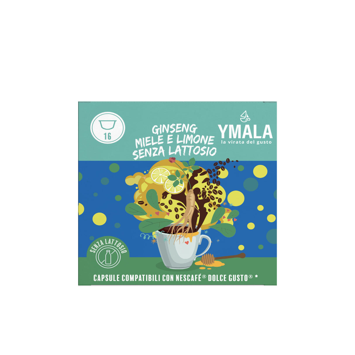 Ymala Ginseng Miele e Limone Tonificante e rilassante - 16 Capsule Compatibili Nescafé Dolce Gusto