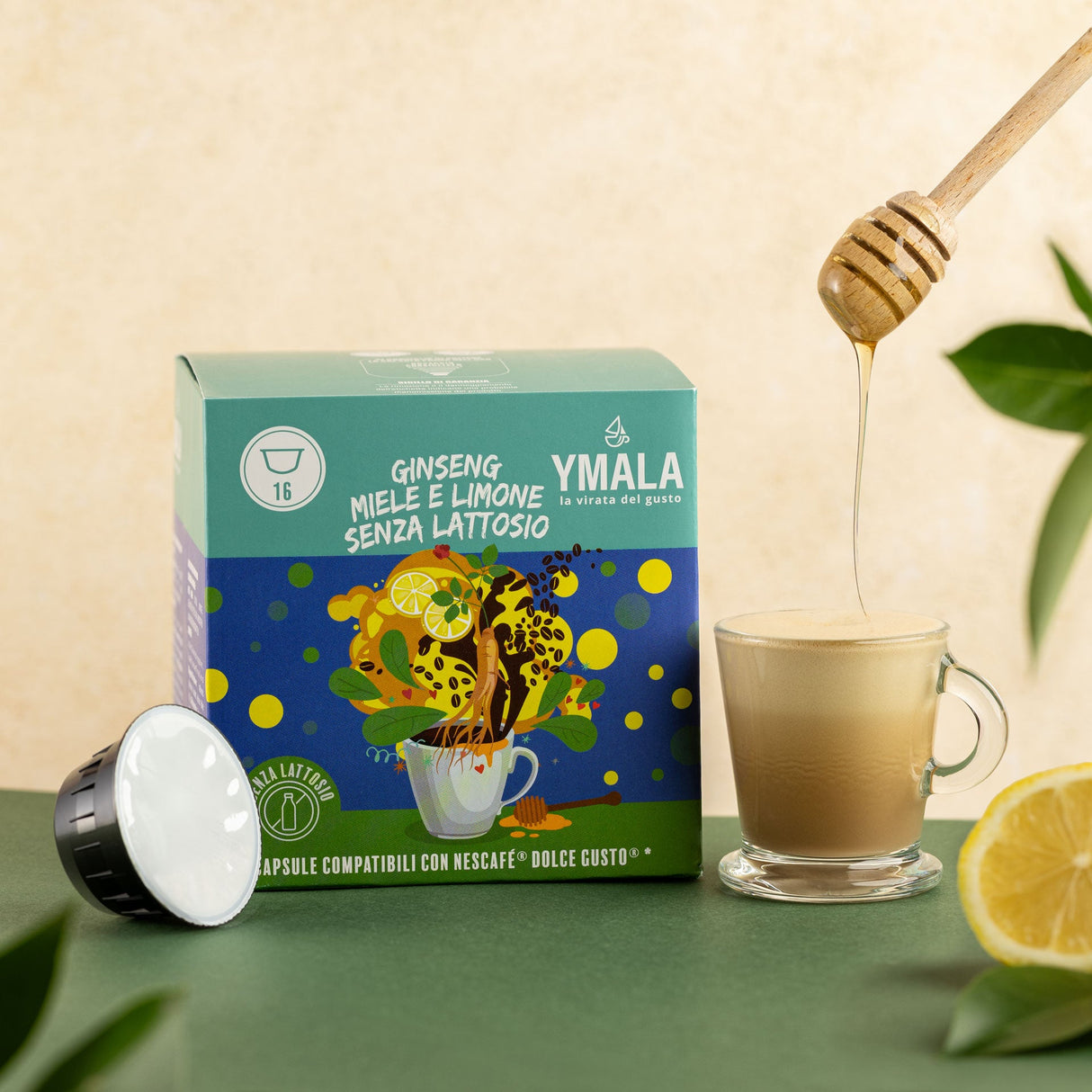 Ymala 16 Capsule Nescafé Dolce Gusto - Ginseng Miele e Limone Senza Lattosio