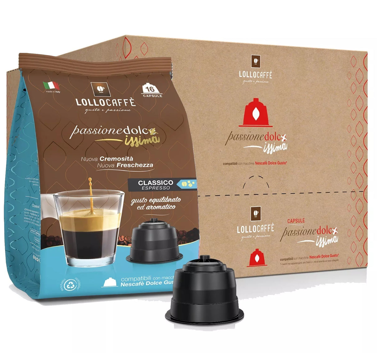 16 Lollo Capsule Passionedolcissima Miscela Classica per Dolce Gusto