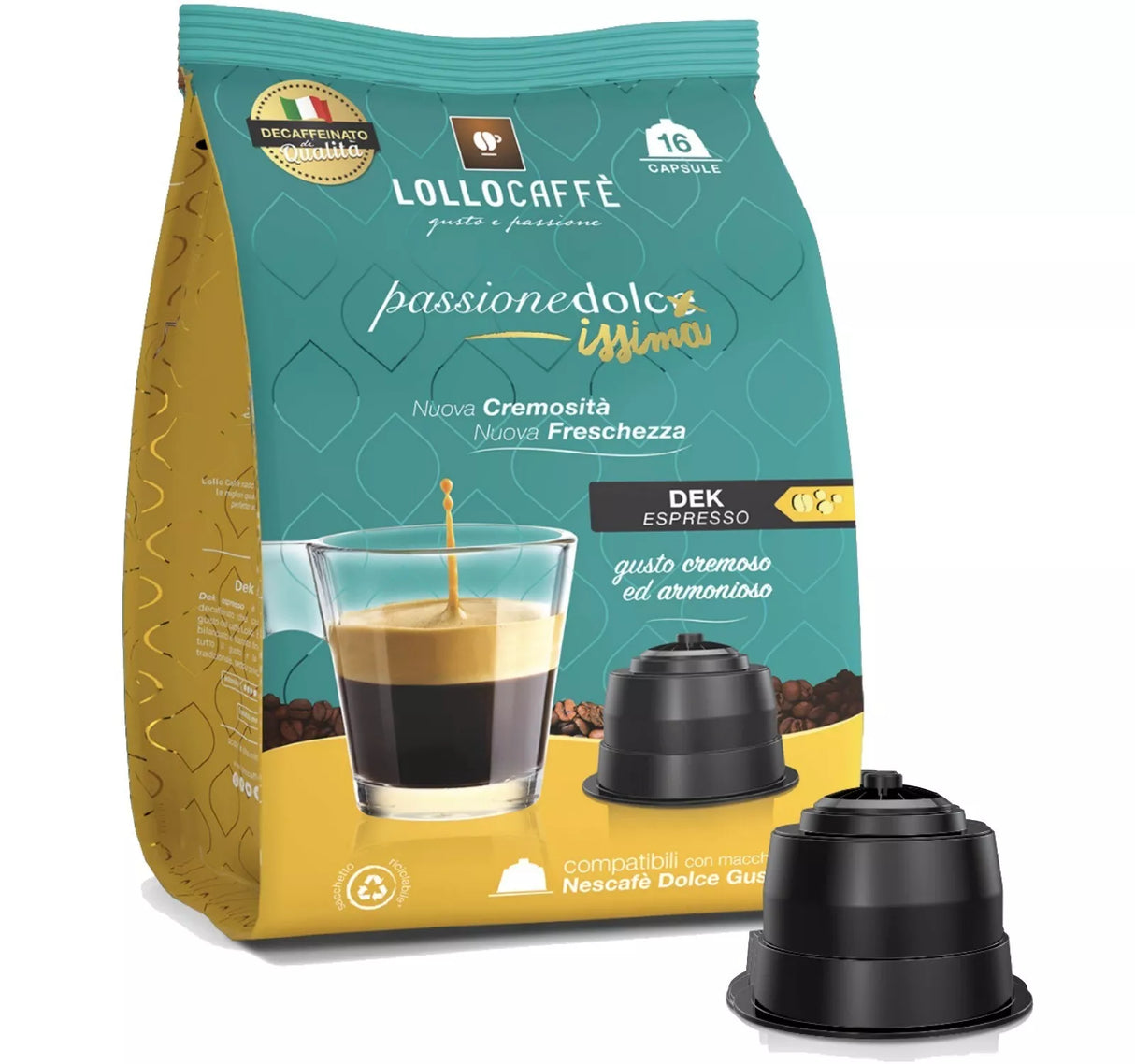16 Lollo Box Capsule Passionedolcissima Miscela Dek per Dolce Gusto