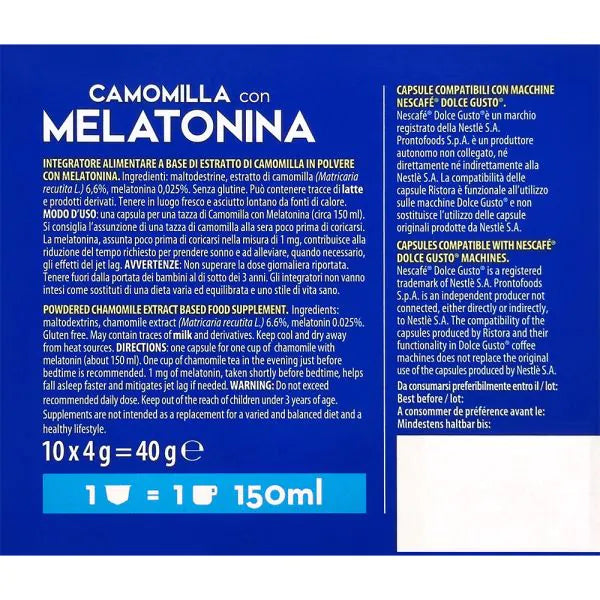 10 Capsule Ristora Solubili Camomilla con Melatonina - Compatibili Nescafé Dolce Gusto