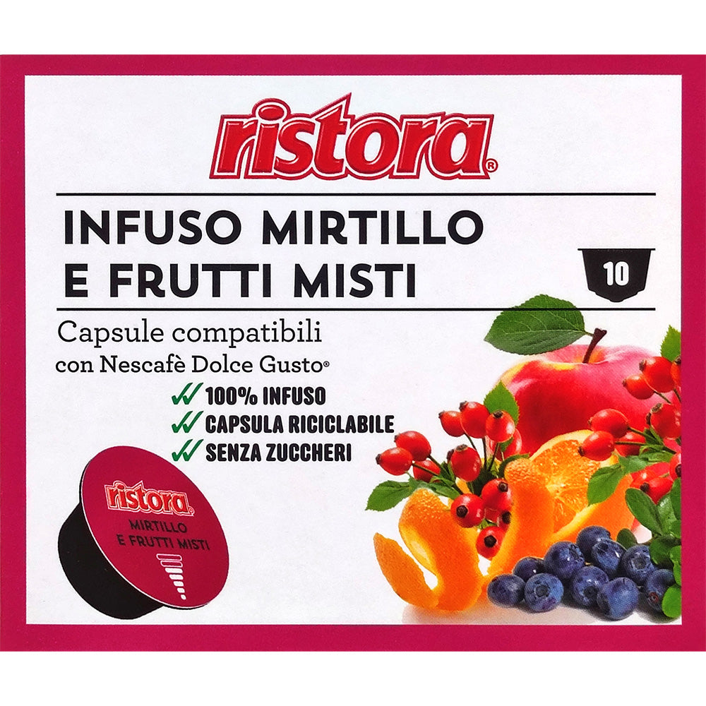 10 Capsule Compatibili Nescafé Dolce Gusto Ristora - Infuso Mirtillo e Frutti Misti