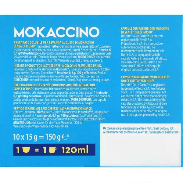 10 Capsule Ristora Compatibili Dolce Gusto Mokaccino Senza Lattosio