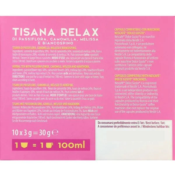 10 Capsule Tisana Relax Ristora compatibili con Nescafé Dolce Gusto