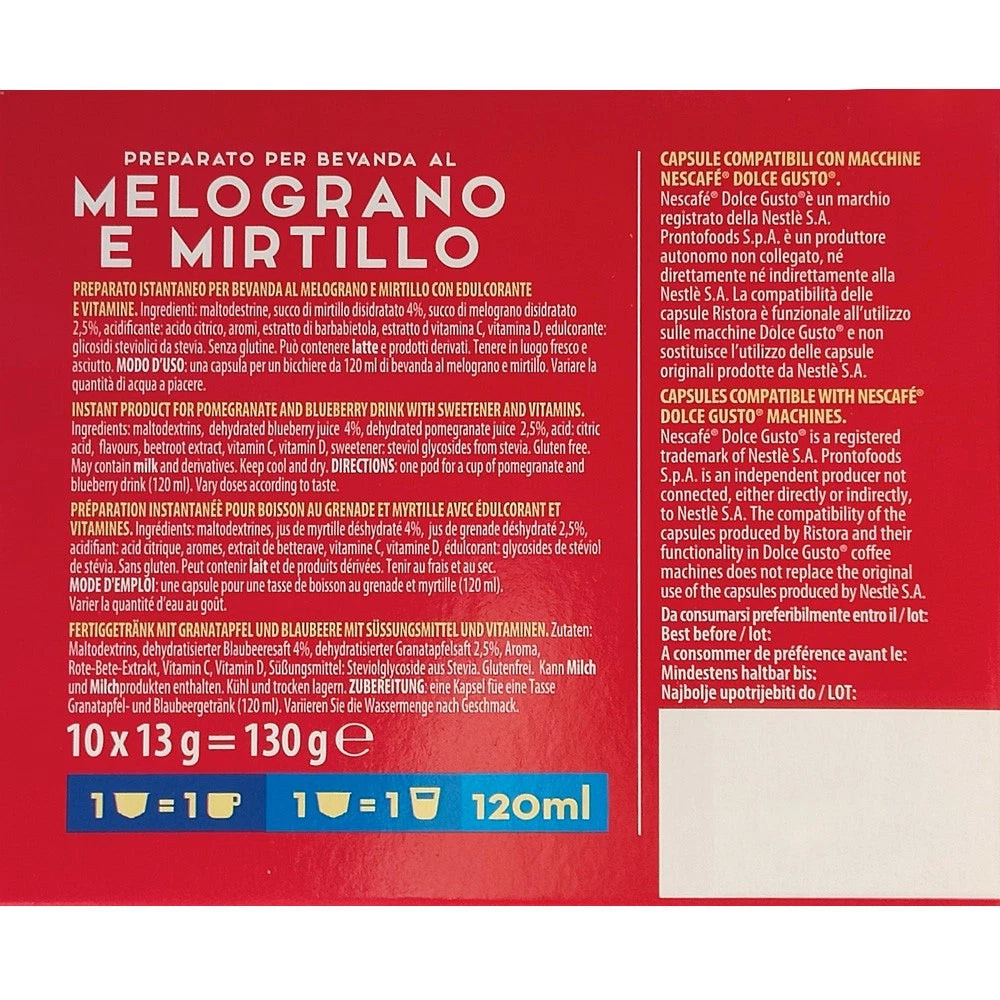 10 Capsule Ristora Melograno e Mirtillo - compatibili con Nescafè Dolce Gusto