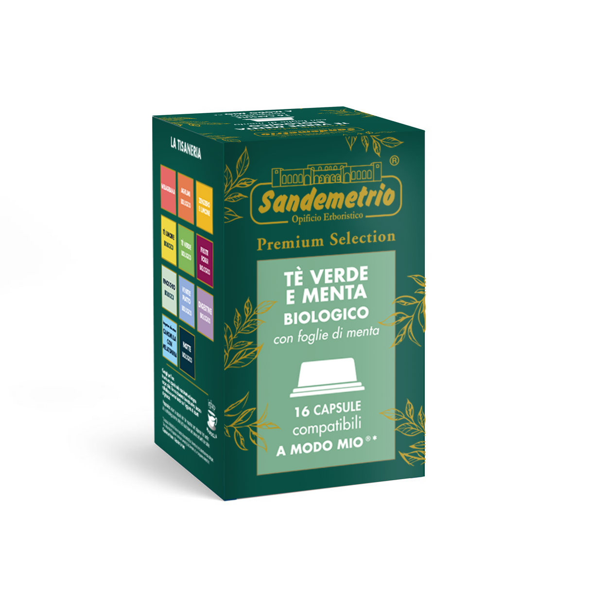 16 Capsule Sandemetrio Compatibili A Modo Mio - Tè verde e menta biologico