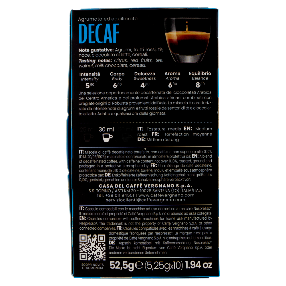 10 Capsule Caffè Vergnano Èspresso Decaffeinato Compatibili Nespresso