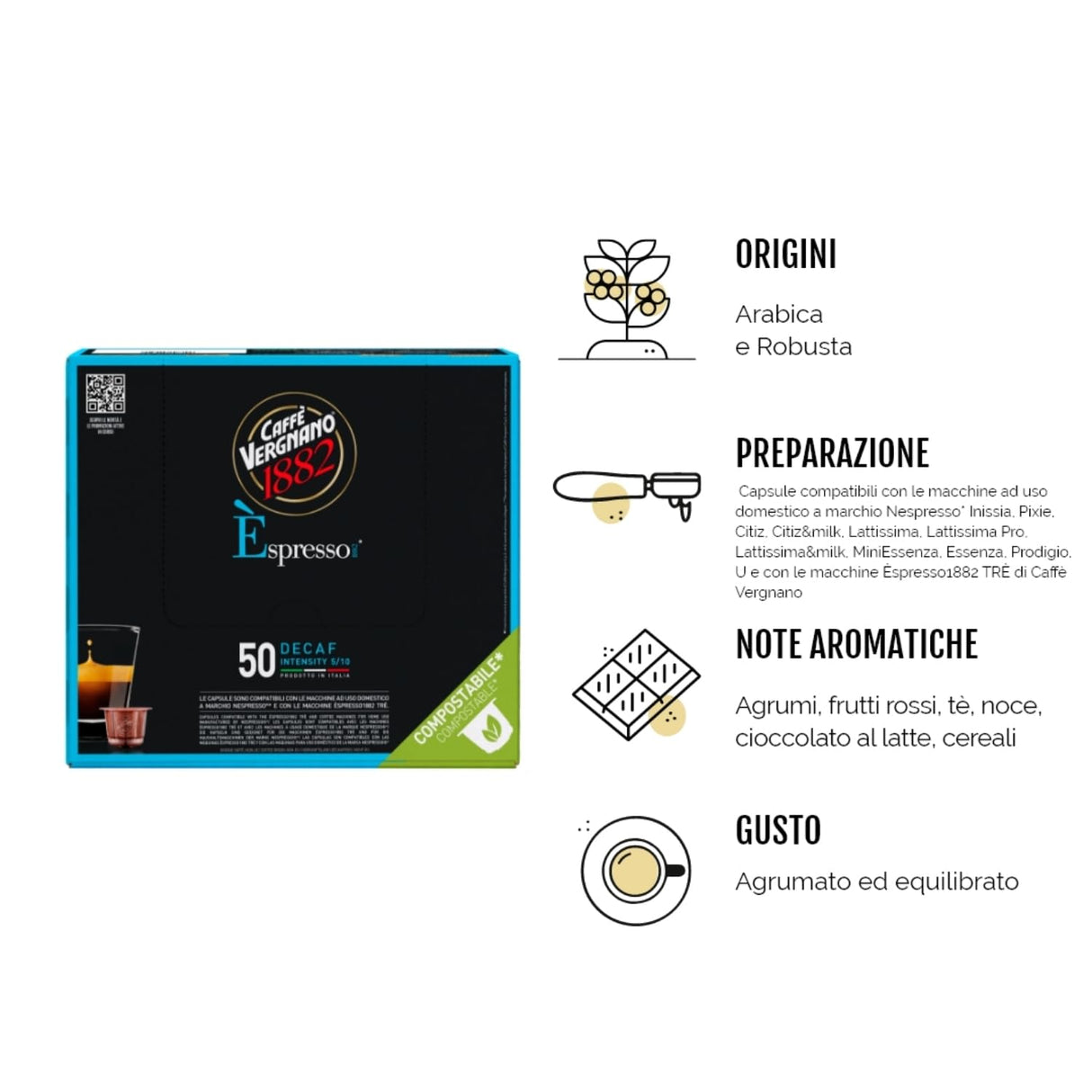 Caffè Vergnano Decaffeinato - 50 Capsule Compatibili Nespresso