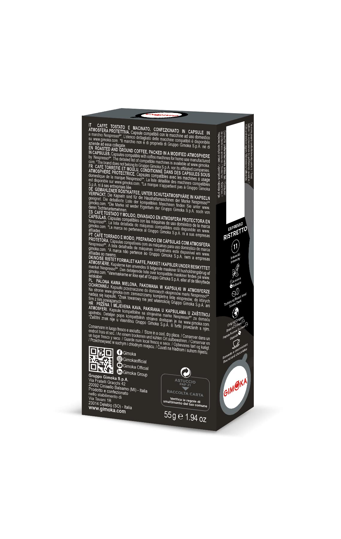 10 Capsule Gimoka Compatibili Nespresso Ristretto Alluminio