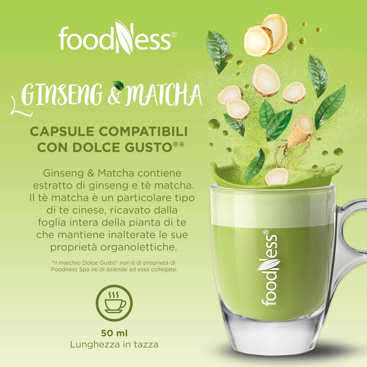 10 Capsule Ginseng e Matcha FoodNess Compatibili Nescafé Dolce Gusto