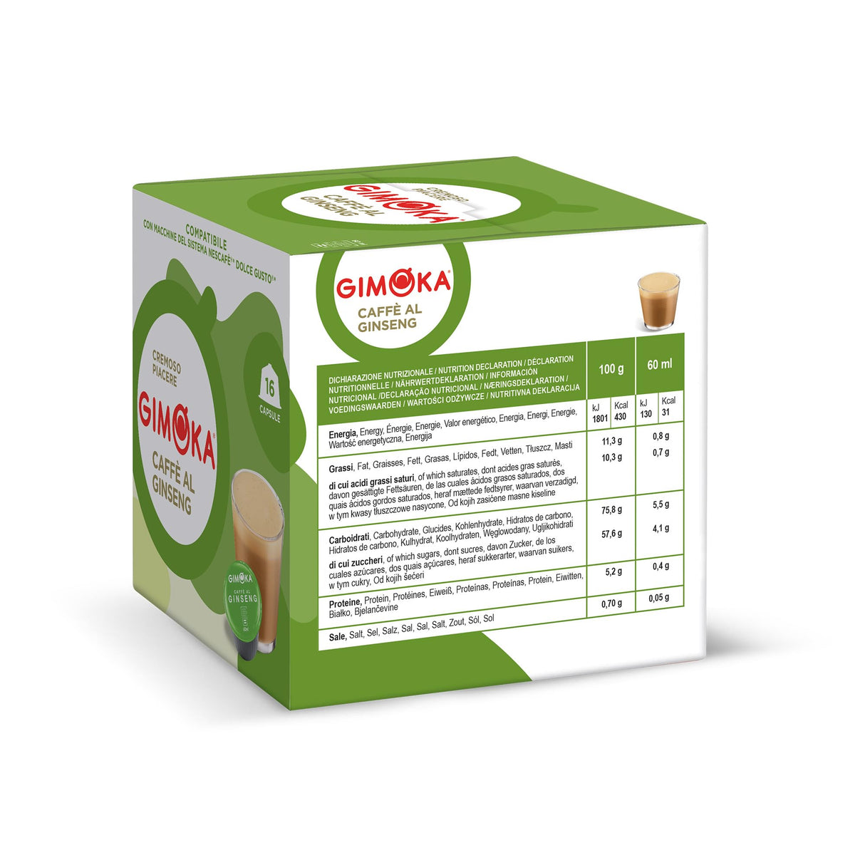 16 Capsule GIMOKA compatibili Nescafé Dolce Gusto Caffè GINSENG Salvaroma