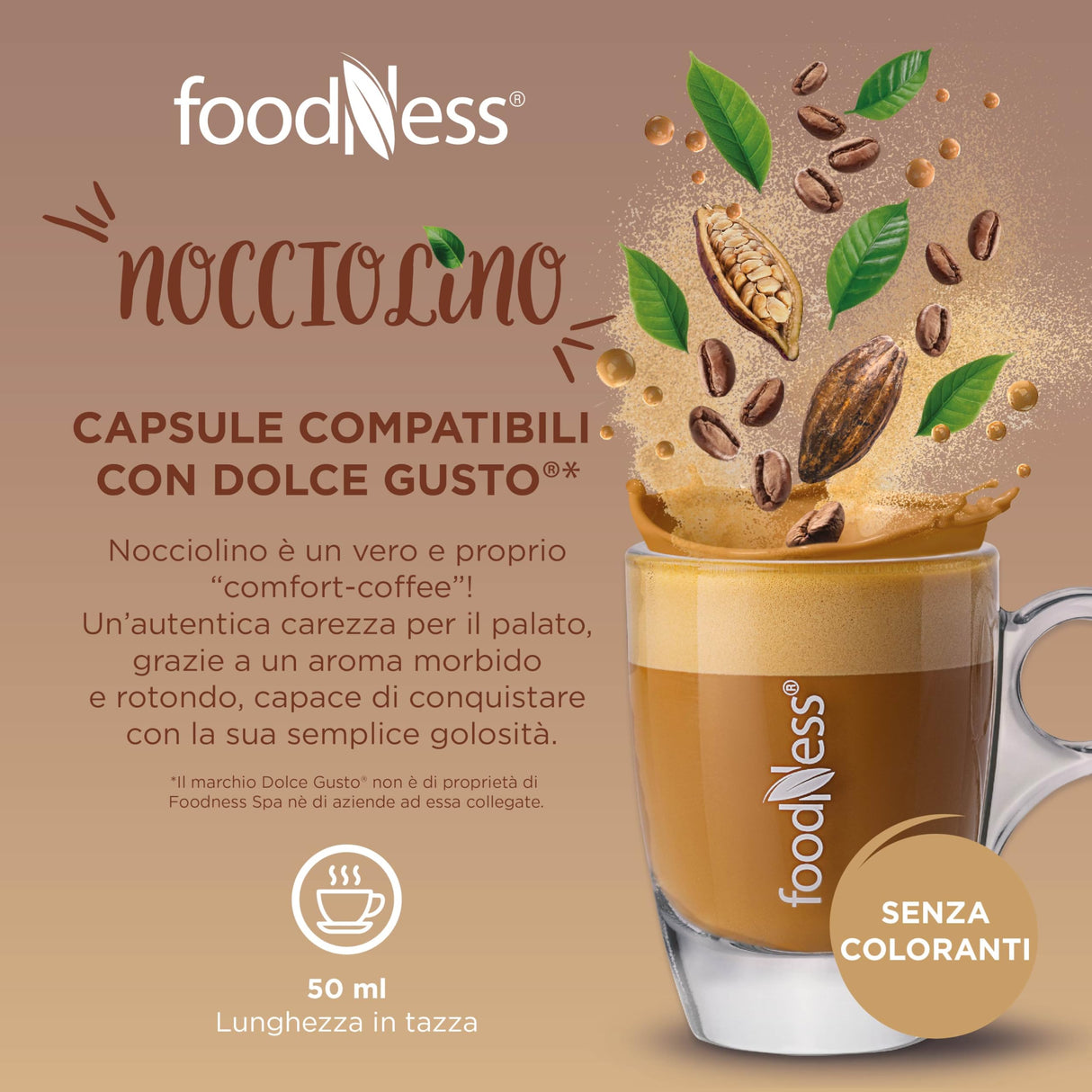 10 Capsule Foodness Nocciolino – Compatibili Nescafé Dolce Gusto, Senza Glutine