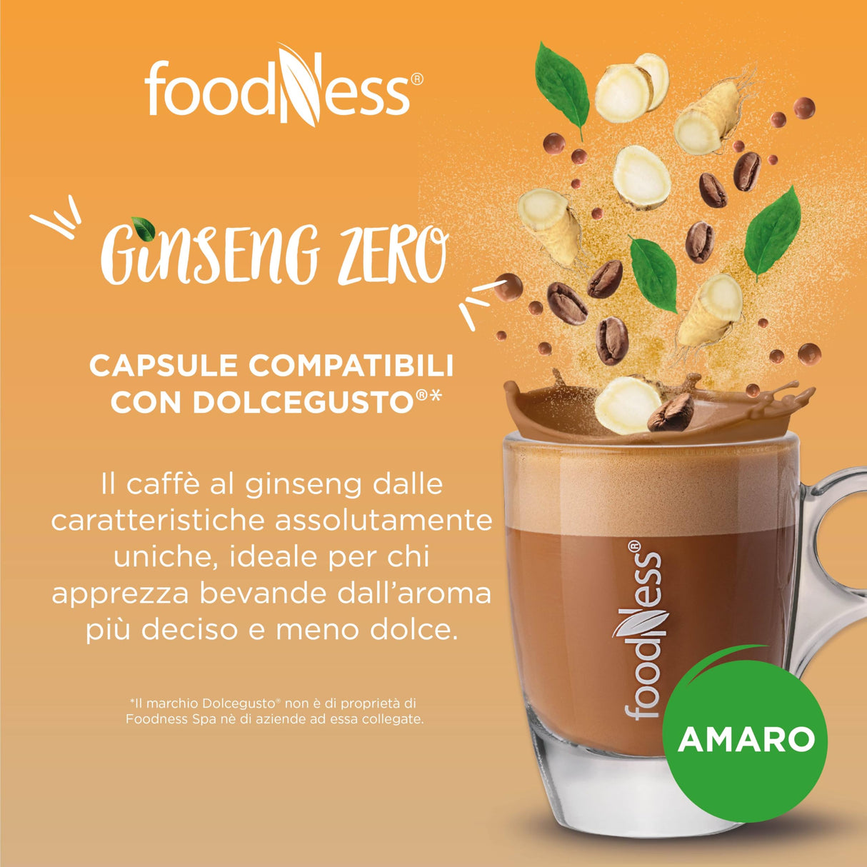 10 Capsule FoodNess Ginseng Zero Amaro - Compatibili Nescafé Dolce Gusto