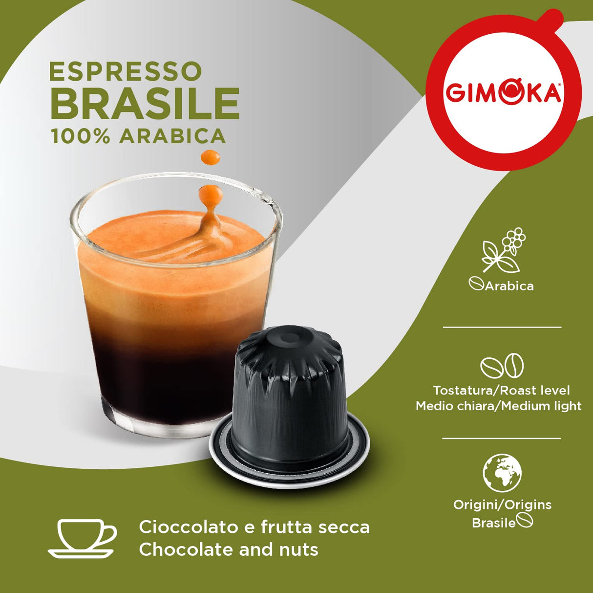 10 Capsule Gimoka Compatibili Nespresso Brasile Alluminio