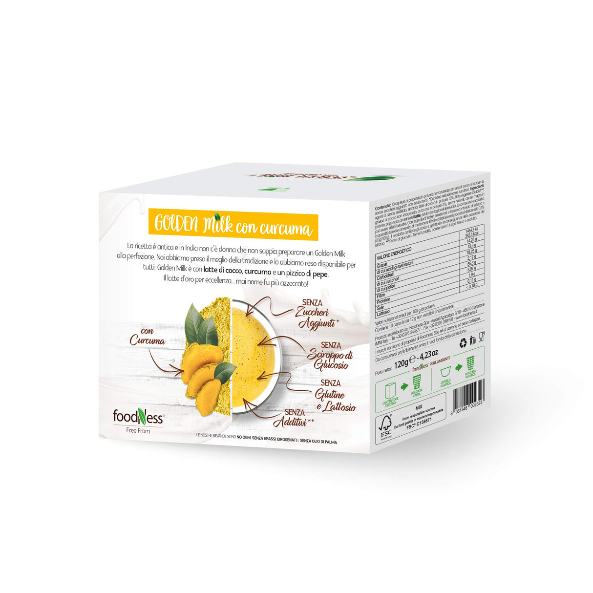 10 capsule GoldenMilk con Curcuma FoodNess compatibili Nescafé Dolce Gusto