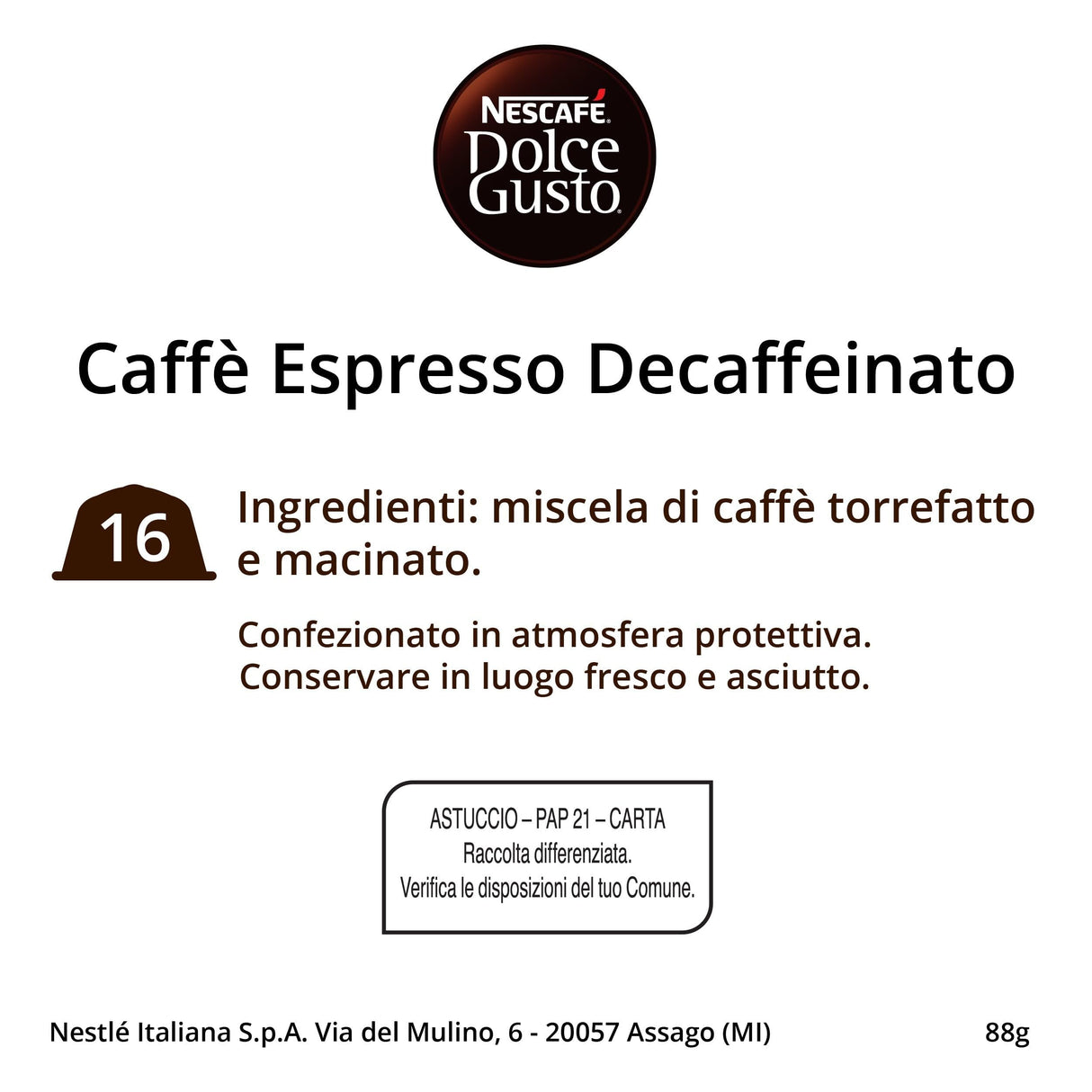 Nescafé Dolce Gusto Espresso Decaffeinato - 16 Capsule per Dolce Gusto