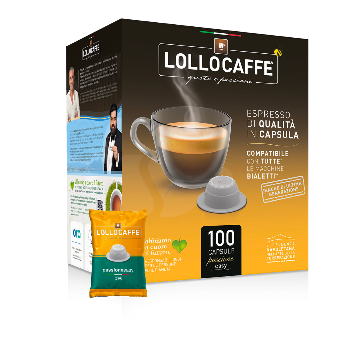 100 Capsule Lollo Caffè Passione Easy Decaffeinato Compatibili Bialetti