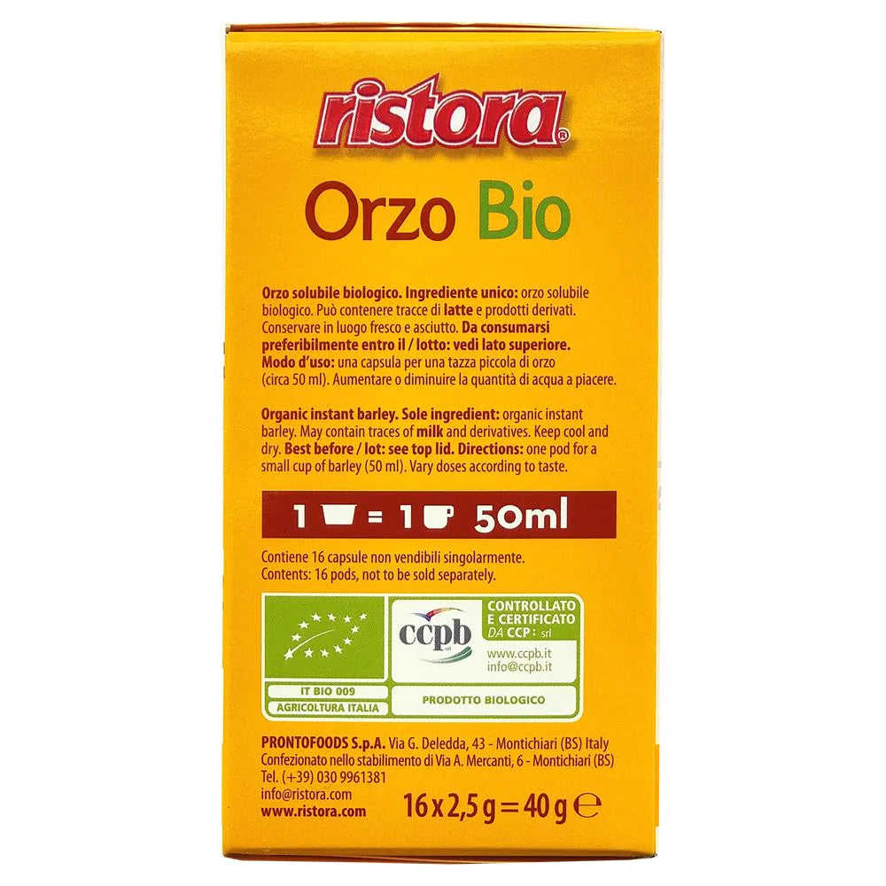 16 Capsule Ristora Orzo Biologico - Compatibili Lavazza A Modo Mio