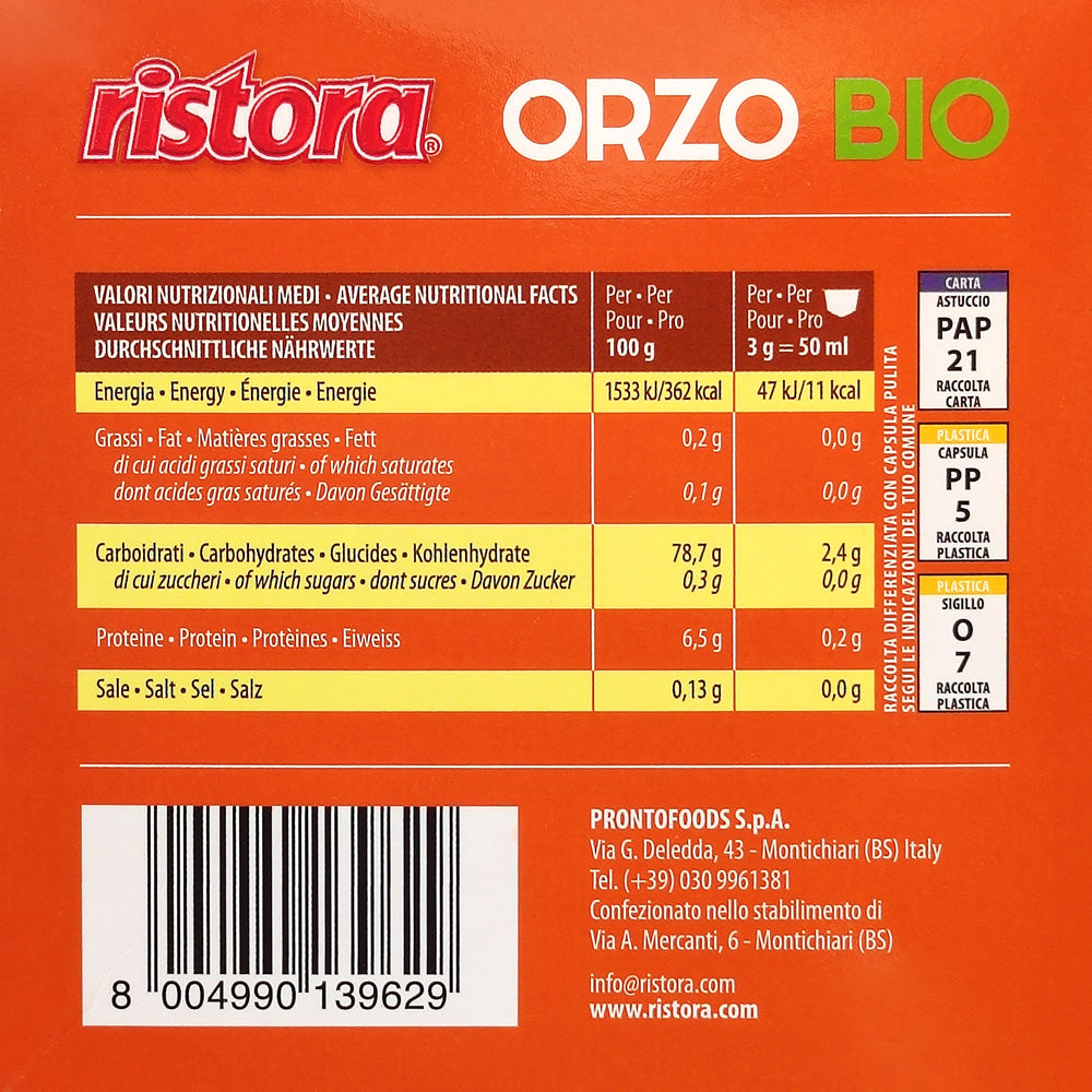 10 Capsule Ristora Orzo Biologico per Nescafè Dolce Gusto