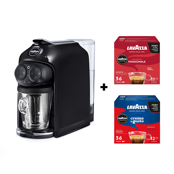 Lavazza A Modo Deséa - Macchina da caffè per Capsule Lavazza A Modo Mio + kit con 72 Capsule
