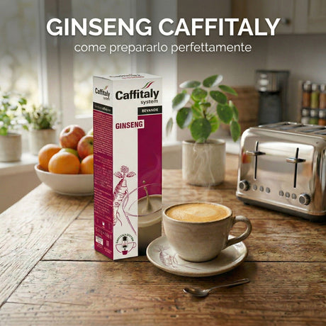 Tazza di ginseng Caffitaly con crema color nocciola e capsula compatibile Caffitaly System