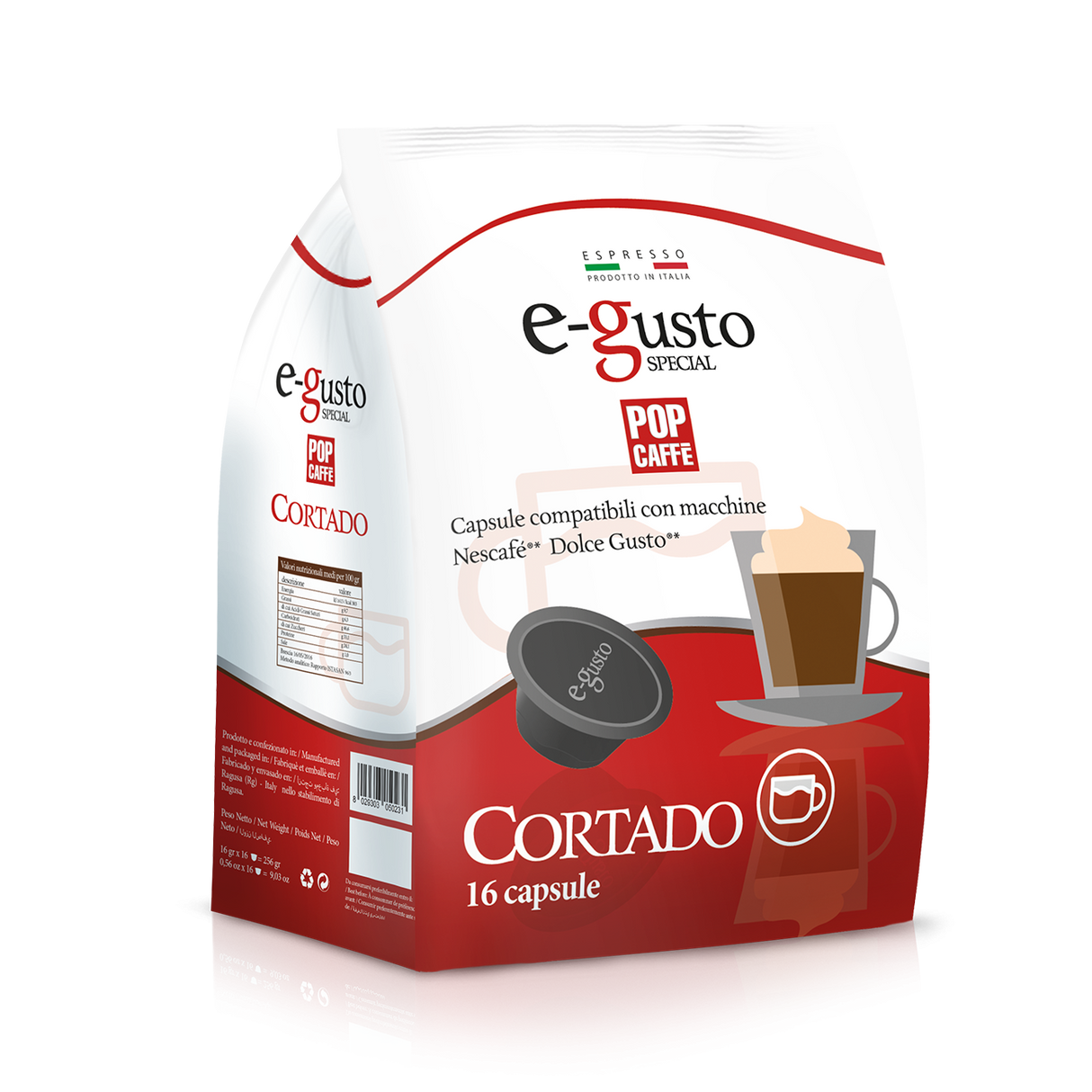 16 Capsule Pop Caffè E-Gusto CORTADO - Compatibili Nescafé Dolce Gusto