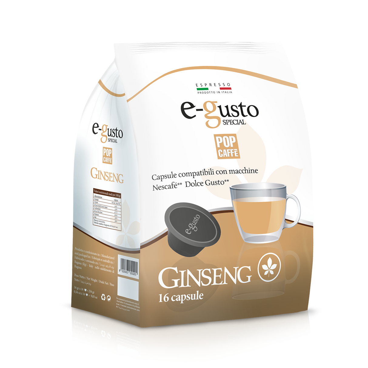 16 Capsule Pop Caffè E-Gusto Ginseng - Compatibili con Nescafé Dolce Gusto
