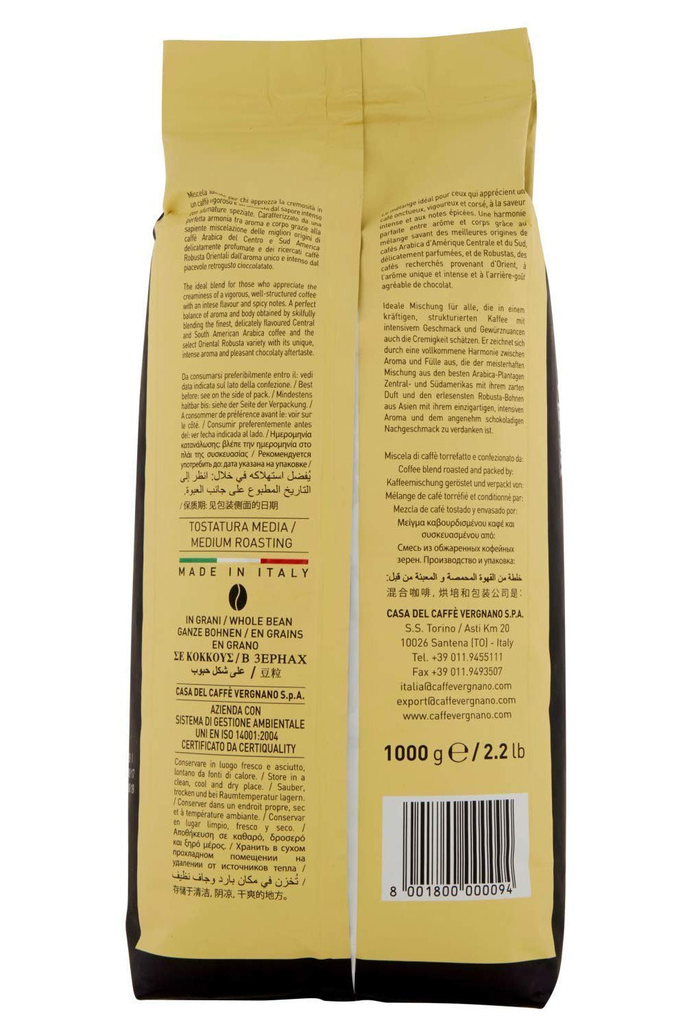 Caffè Vergnano Granaroma in Grani – Confezione da 1 kg