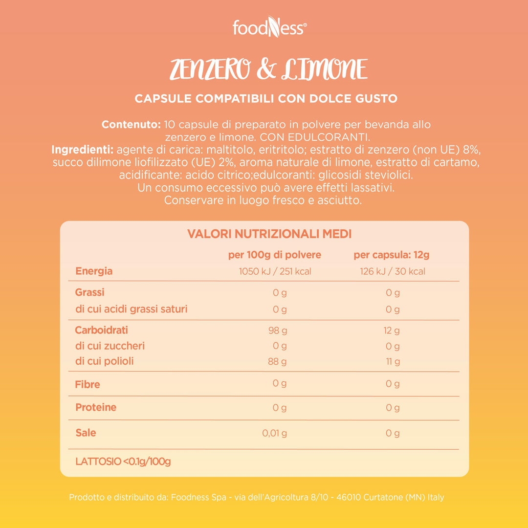 10 Capsule per Tisana Zenzero e Limone FoodNess - Compatibili Nescafé Dolce Gusto