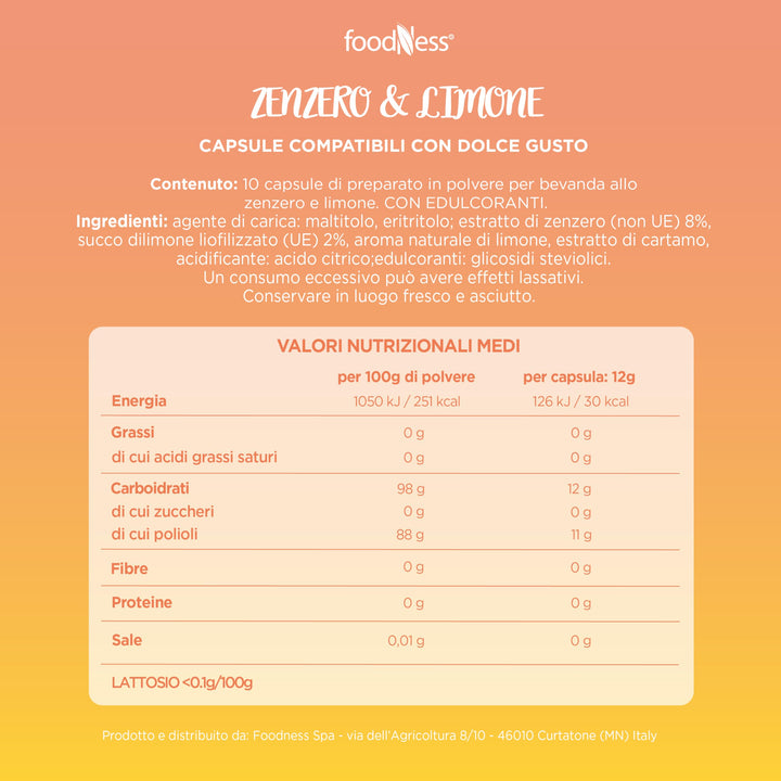 10 Capsule per Tisana Zenzero e Limone FoodNess - Compatibili Nescafé Dolce Gusto