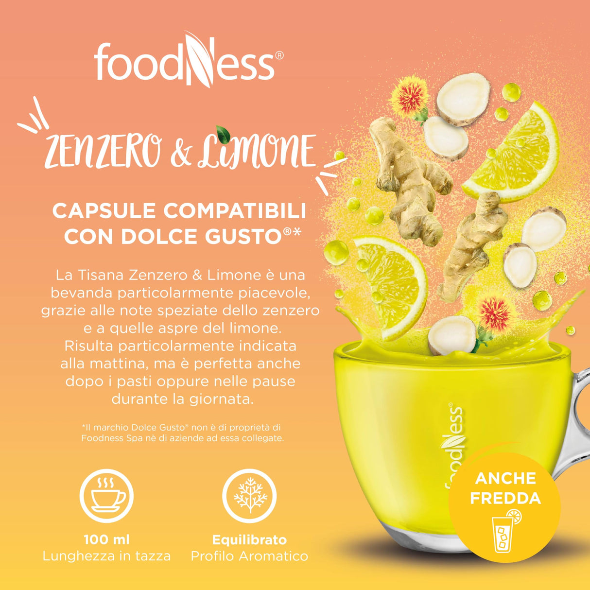 10 Capsule per Tisana Zenzero e Limone FoodNess - Compatibili Nescafé Dolce Gusto