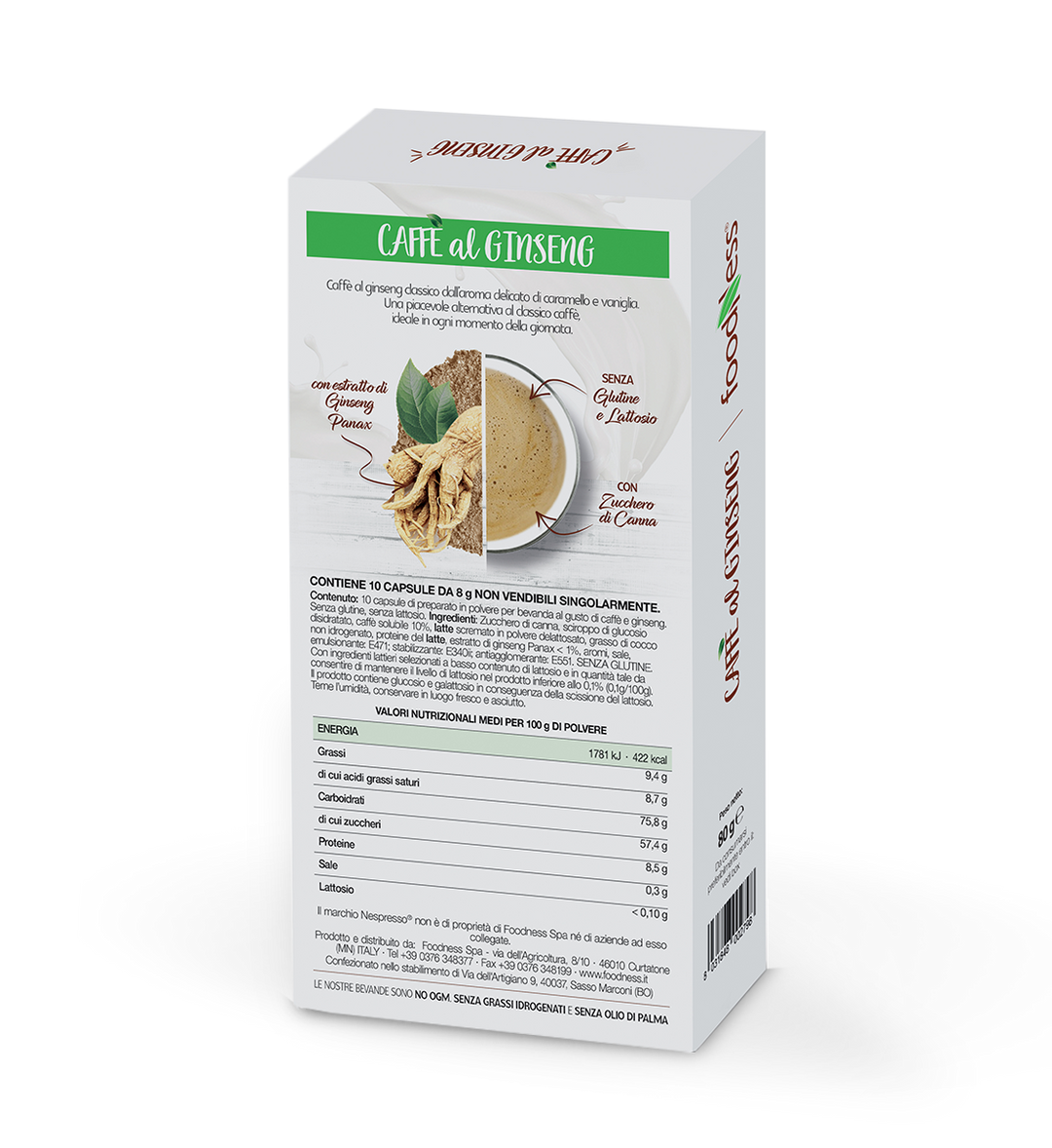 10 Capsule Foodness Compatibili Nespresso Ginseng Con Zucchero Di Canna