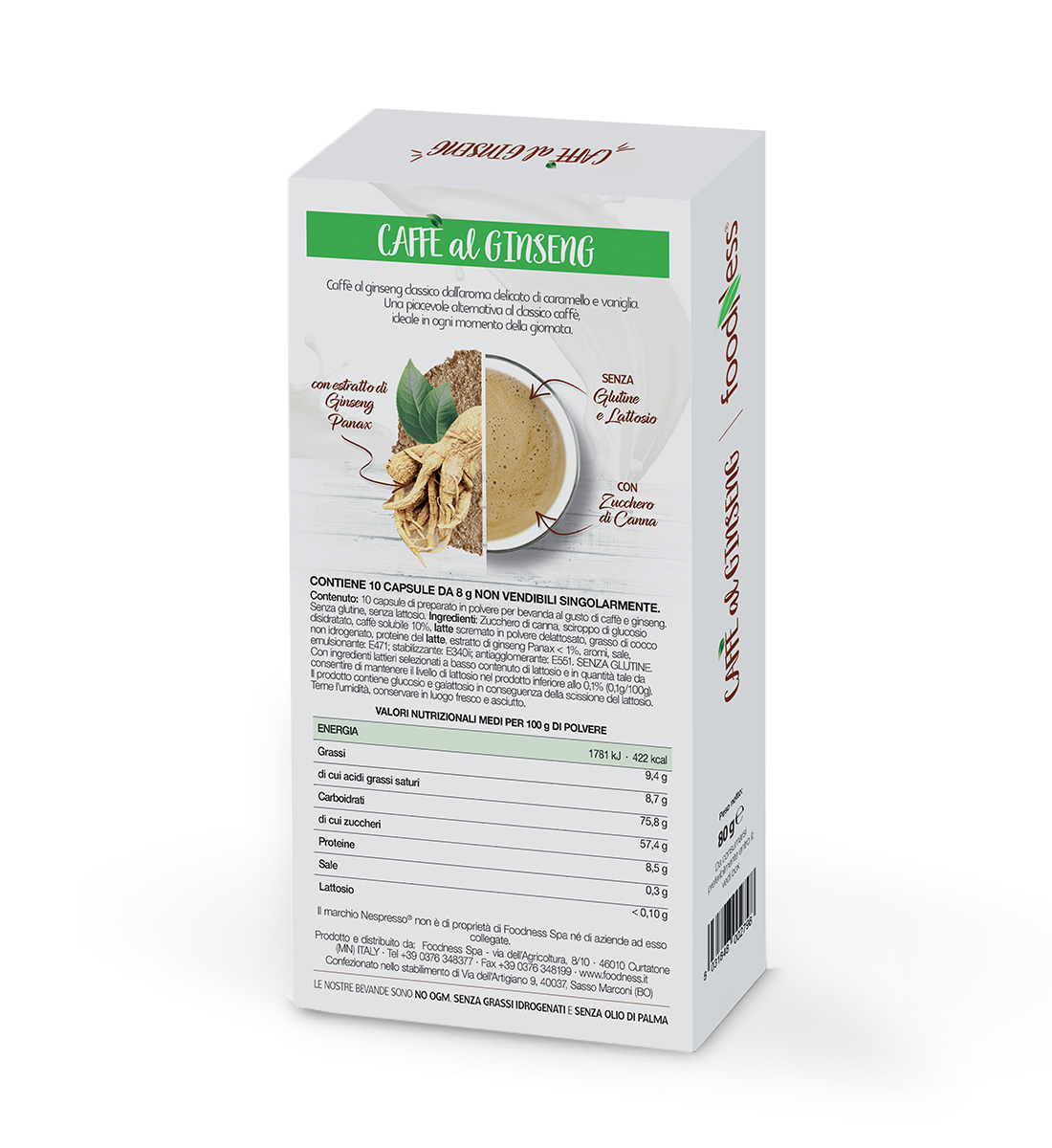 10 Capsule Foodness Compatibili Nespresso Ginseng Con Zucchero Di Canna