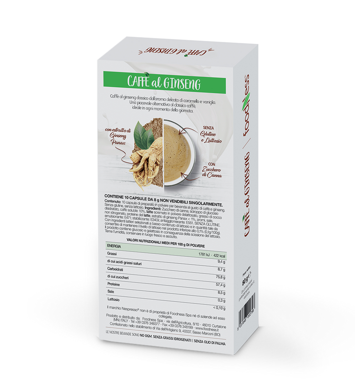 10 Capsule Foodness Compatibili Nespresso Ginseng Con Zucchero Di Canna