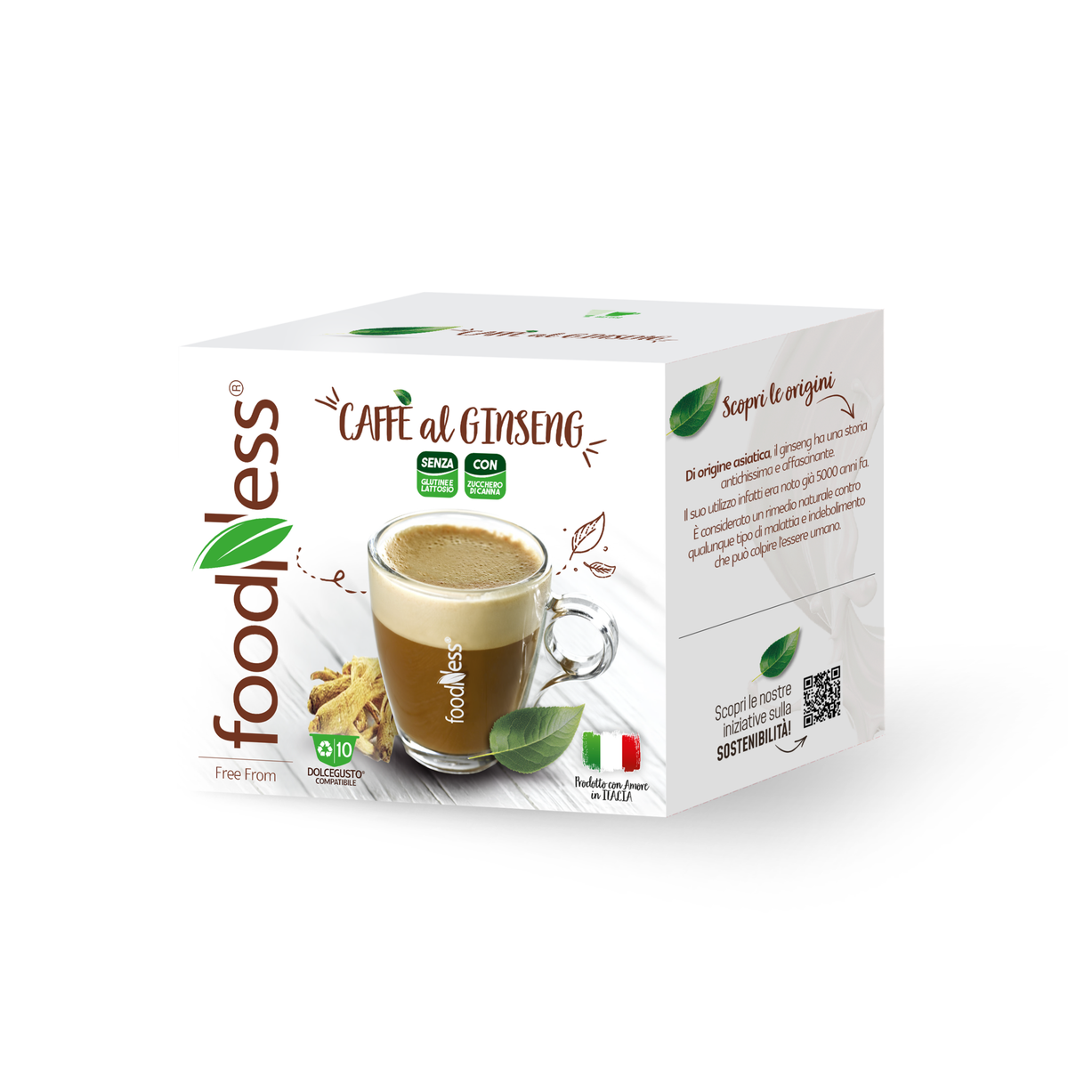 10 Capsule Foodness Caffè al Ginseng con Zucchero di Canna Compatibili Dolce Gusto