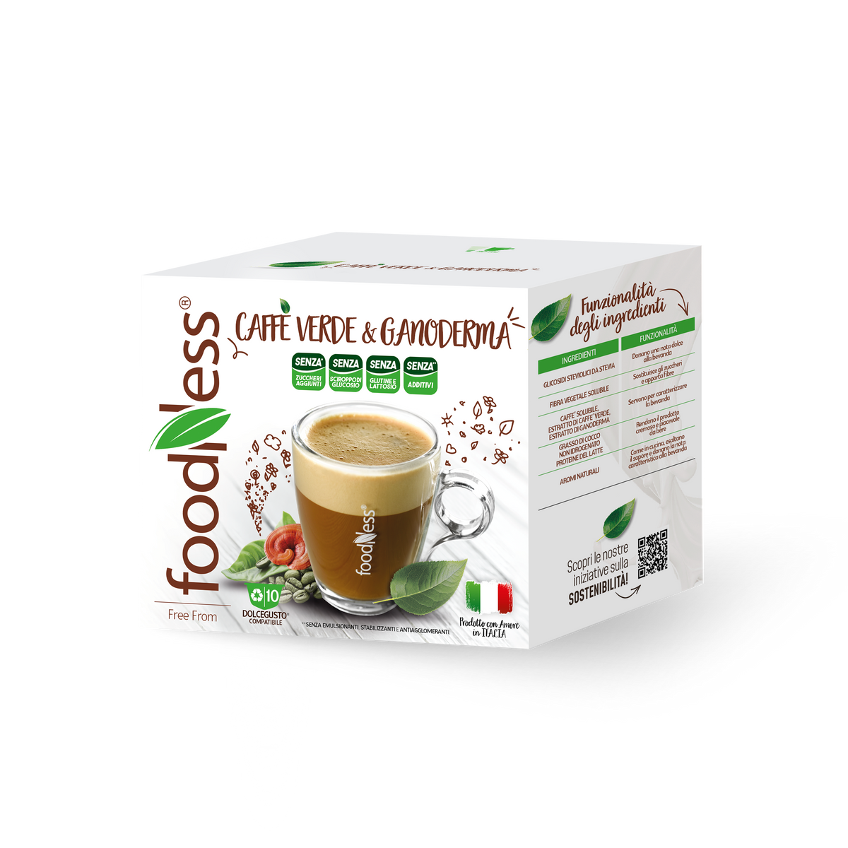 10 Capsule Foodness Caffè Verde e Ganoderma Compatibili Dolce Gusto