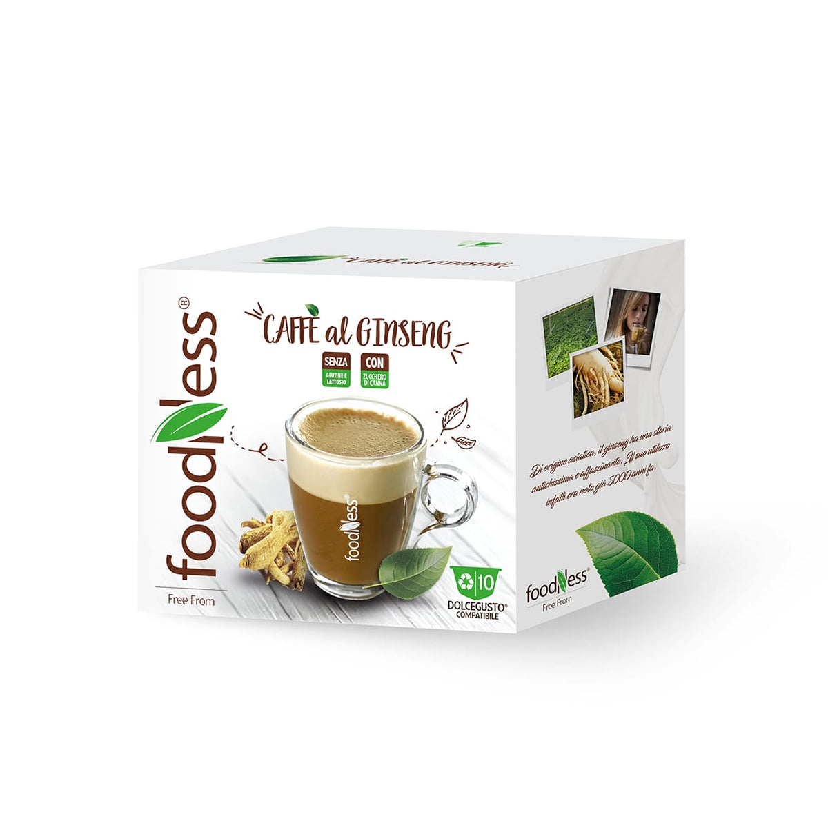10 Capsule Foodness Ginseng con Zucchero di Canna Compatibili Dolce Gusto