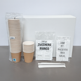 Kit Accessori Caffè con 100 Bicchieri, 100 Bustine di Zucchero e 100 Palette