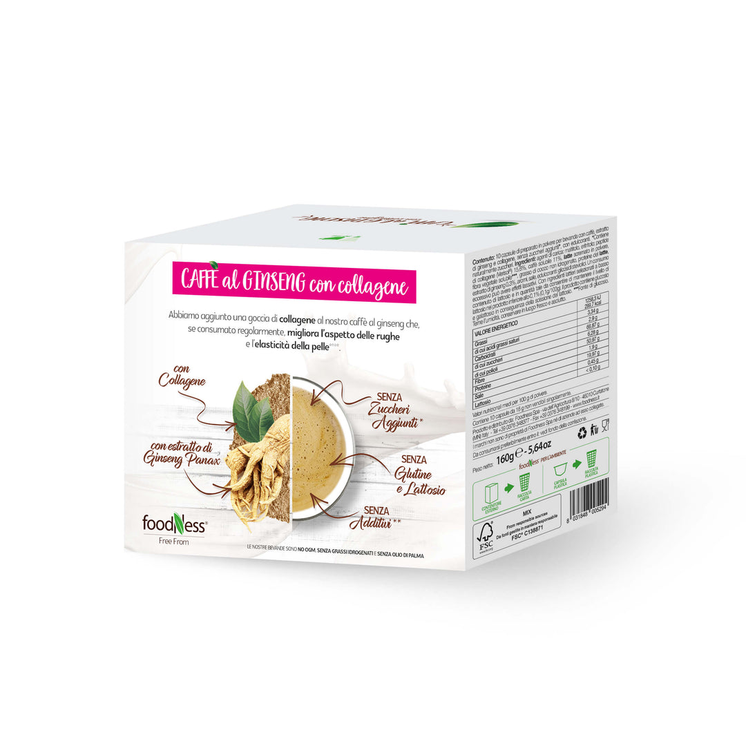 10 capsule FoodNess Ginseng con Collagene compatibili Dolce Gusto