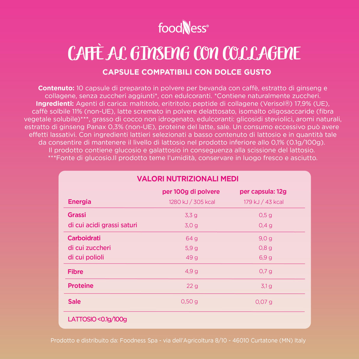 10 Capsule FoodNess Caffè al Ginseng con Collagene - Compatibili Dolce Gusto