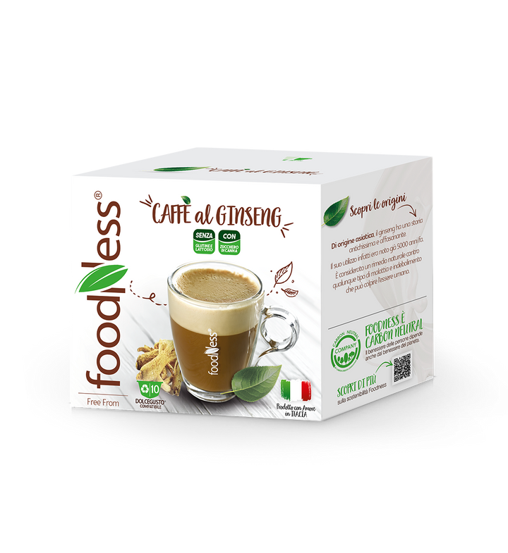 10 Capsule Foodness Caffè al Ginseng con Zucchero di Canna - Compatibili Nescafé Dolce Gusto
